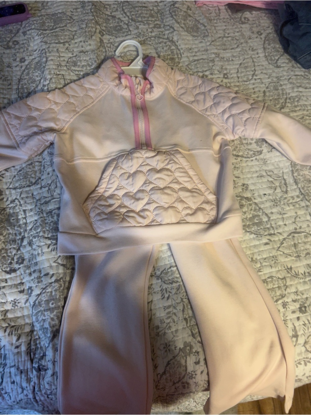 90 Degree By Reflex Light Pink Quilted Hoodie & Pants Pajama Set